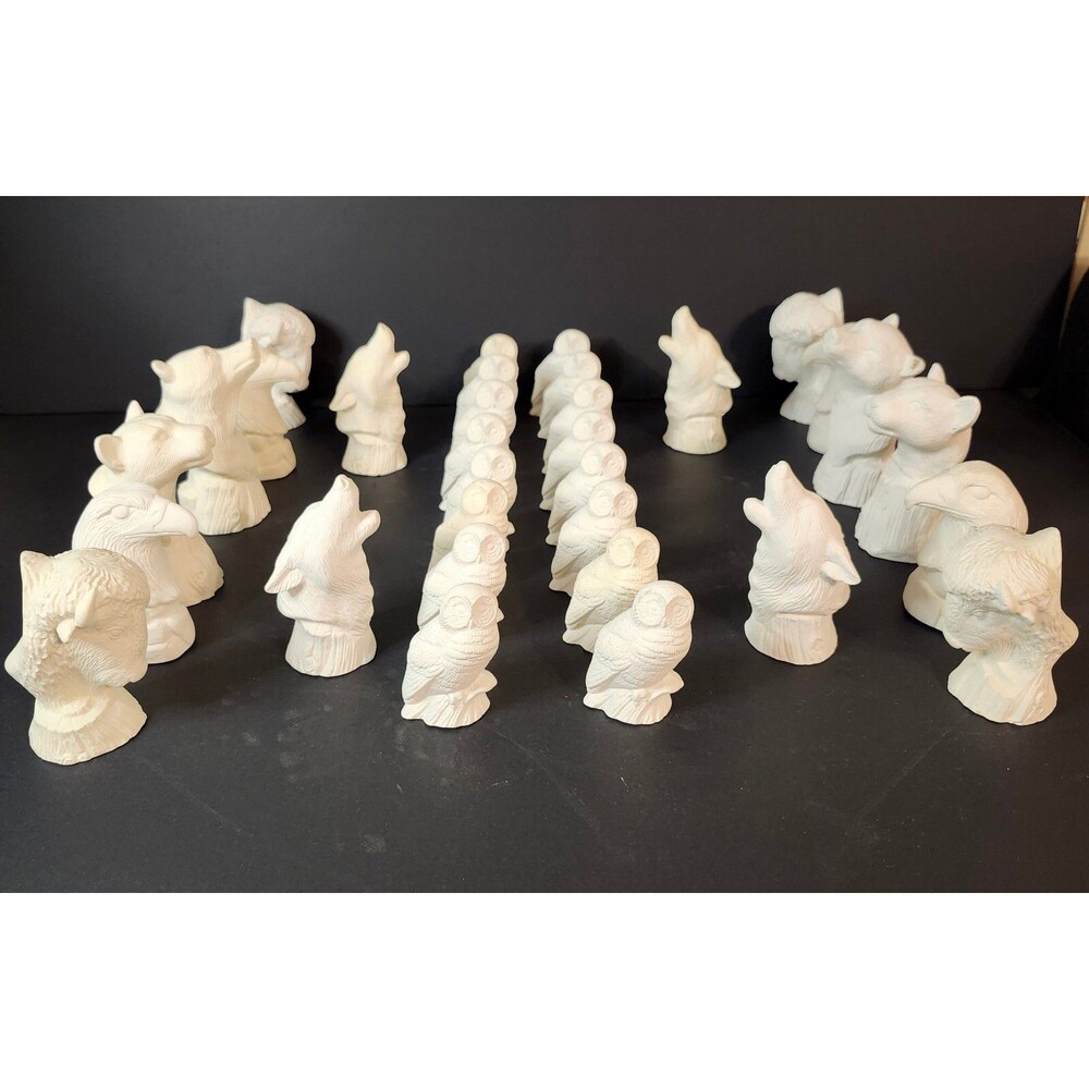 North American 32 Piece Wildlife Chess Set 3" to 5" Ceramic Bisque